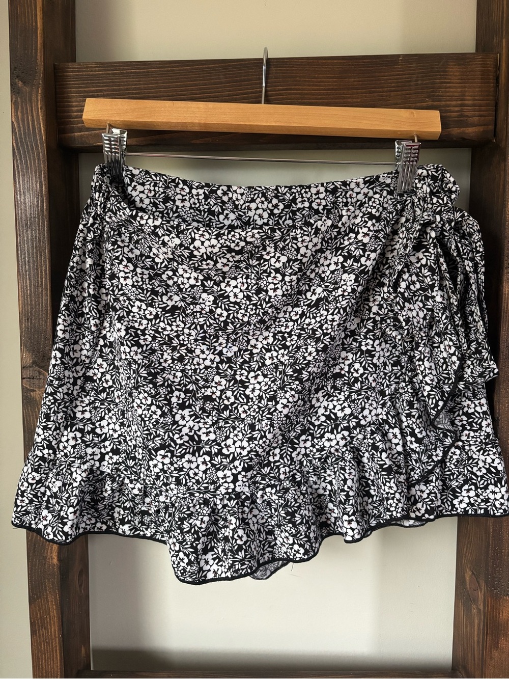 H&M Black and White Floral Wrap Mini Skirt
